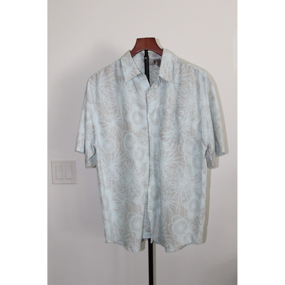 VTG Op Ocean Pacific Men's Large Light Blue Floral Sunburst‎ Button Up Shirt